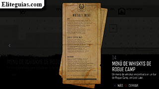 Menú de whiskys de Rogue Camp