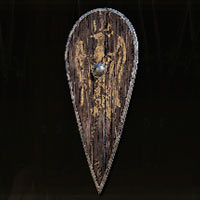 Escudo de madera con blas&oacute;n de halc&oacute;n