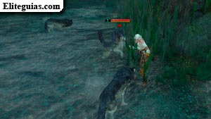 Ciri combatiendo contra unos lobos